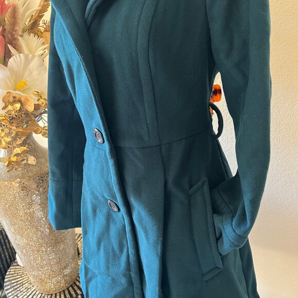 Modcloth Teal Overcoat With Vibrant Pink & Purple Cat Print Lining Size M - Picture 3 of 12